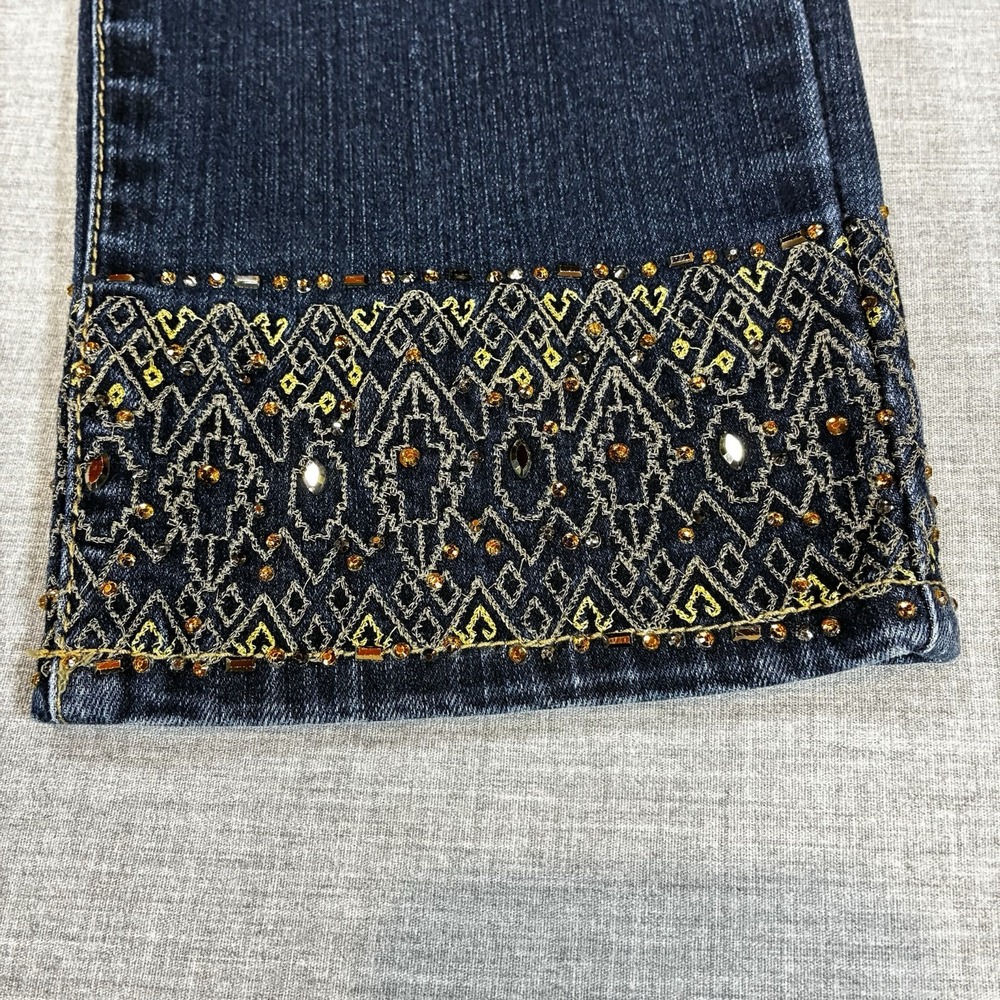 Chicos Jeans Sz 00 So Slimming Cropped Ankles Embroidered Rhinestones Stretch - Picture 5 of 13